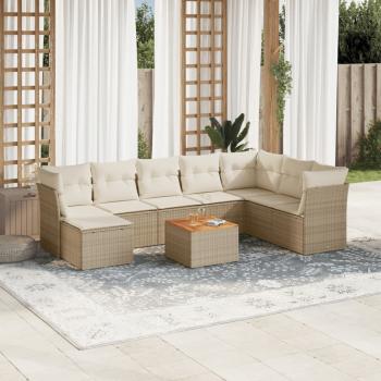 ARDEBO.de - 9-tlg. Garten-Sofagarnitur mit Kissen Beige Poly Rattan