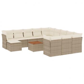 13-tlg. Garten-Sofagarnitur mit Kissen Beige Poly Rattan