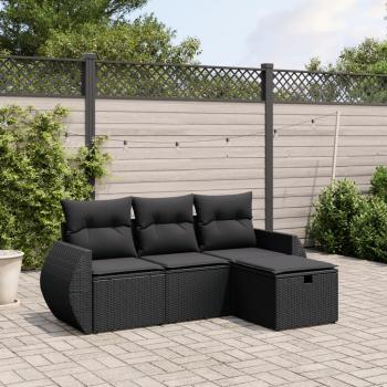 ARDEBO.de - 4-tlg. Garten-Sofagarnitur mit Kissen Schwarz Poly Rattan