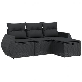 4-tlg. Garten-Sofagarnitur mit Kissen Schwarz Poly Rattan