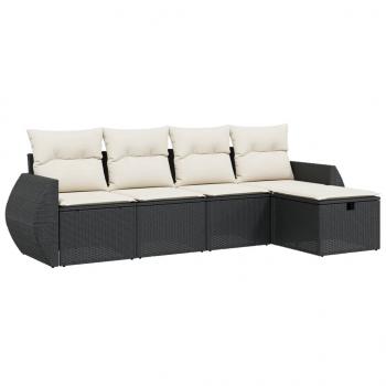 5-tlg. Garten-Sofagarnitur mit Kissen Schwarz Poly Rattan