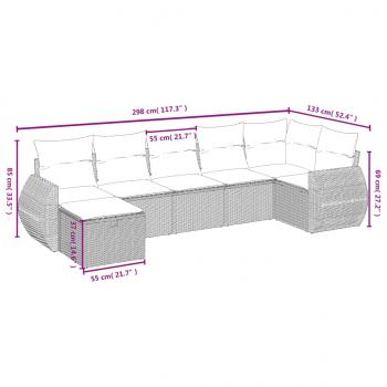 7-tlg. Garten-Sofagarnitur mit Kissen Grau Poly Rattan