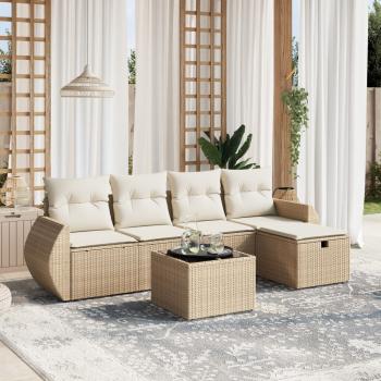 ARDEBO.de - 6-tlg. Garten-Sofagarnitur mit Kissen Beige Poly Rattan