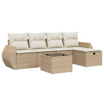 6-tlg. Garten-Sofagarnitur mit Kissen Beige Poly Rattan