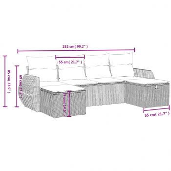 6-tlg. Garten-Sofagarnitur mit Kissen Grau Poly Rattan