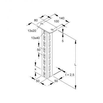 Niedax HU5050/2000 Hängestiel, U-Profil, 50x50x2005mm, Stahl, feuerverzinkt