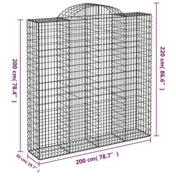 Gabionen mit Hochbogen 7 Stk. 200x50x200/220cm Verzinktes Eisen