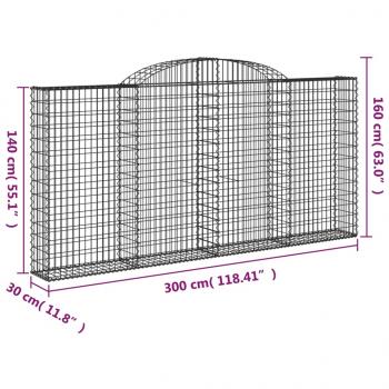 Gabionen mit Hochbogen 8 Stk. 300x30x140/160cm Verzinktes Eisen