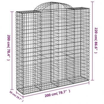 Gabionen mit Hochbogen 4 Stk. 200x50x200/220cm Verzinktes Eisen