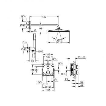 GROHE Precision Thermostat Duschsystem, Quickfix, Unterputz, mit Vitalio Rain Mono 310, chrom (34880000)