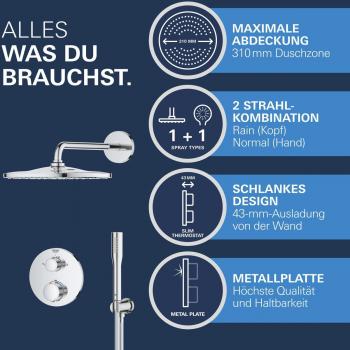 GROHE Precision Thermostat Duschsystem, Quickfix, Unterputz, mit Vitalio Rain Mono 310, chrom (34880000)