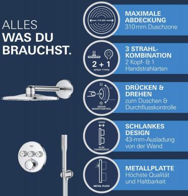 GROHE Precision Smartcontrol Duschsystem, Quickfix, Unterputz, mit Vitalio Smartactive 310, chrom (34874000)