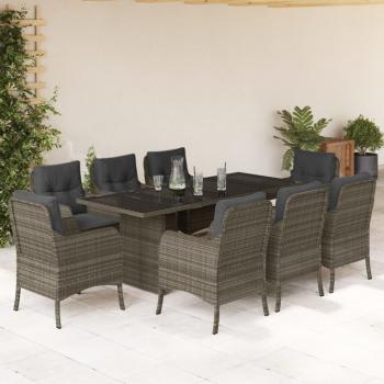 ARDEBO.de - 9-tlg. Garten-Essgruppe mit Kissen Grau Poly Rattan