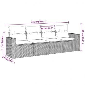 4-tlg. Garten-Sofagarnitur mit Kissen Schwarz Poly Rattan