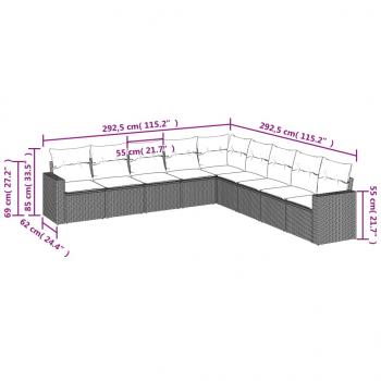 9-tlg. Garten-Sofagarnitur mit Kissen Braun Poly Rattan