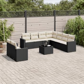 ARDEBO.de - 10-tlg. Garten-Sofagarnitur mit Kissen Schwarz Poly Rattan