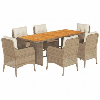 7-tlg. Garten-Essgruppe mit Kissen Beige Poly Rattan