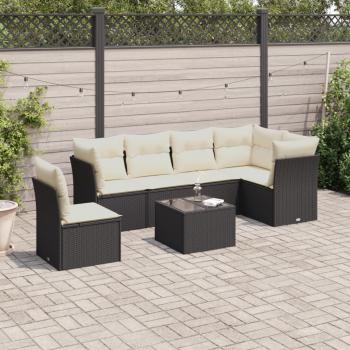 ARDEBO.de - 7-tlg. Garten-Sofagarnitur mit Kissen Schwarz Poly Rattan