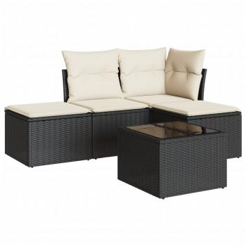 5-tlg. Garten-Sofagarnitur mit Kissen Schwarz Poly Rattan