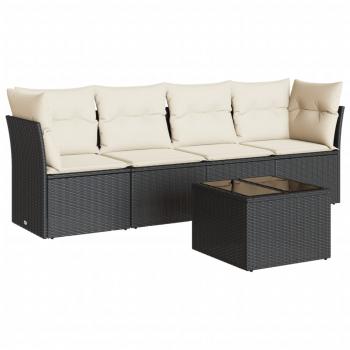 5-tlg. Garten-Sofagarnitur mit Kissen Schwarz Poly Rattan