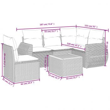 6-tlg. Garten-Sofagarnitur mit Kissen Schwarz Poly Rattan