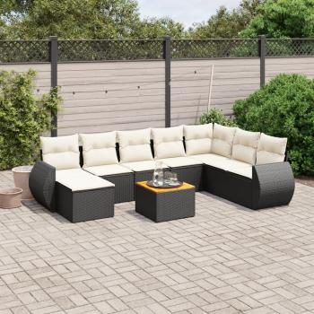 ARDEBO.de - 9-tlg. Garten-Sofagarnitur mit Kissen Schwarz Poly Rattan