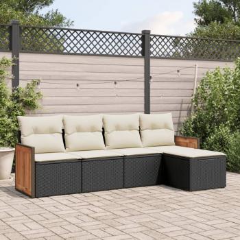 ARDEBO.de - 5-tlg. Garten-Sofagarnitur mit Kissen Schwarz Poly Rattan