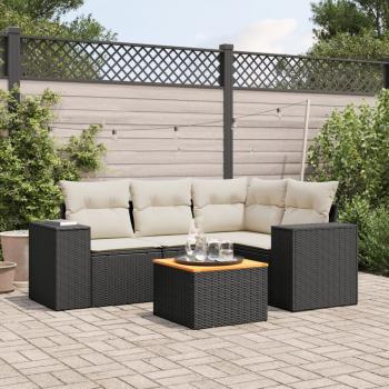 ARDEBO.de - 5-tlg. Garten-Sofagarnitur mit Kissen Schwarz Poly Rattan