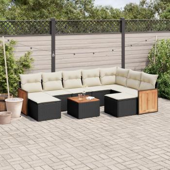 ARDEBO.de - 10-tlg. Garten-Sofagarnitur mit Kissen Schwarz Poly Rattan