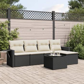 ARDEBO.de - 6-tlg. Garten-Sofagarnitur mit Kissen Schwarz Poly Rattan