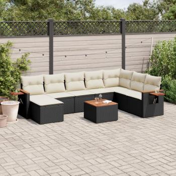 ARDEBO.de - 9-tlg. Garten-Sofagarnitur mit Kissen Schwarz Poly Rattan