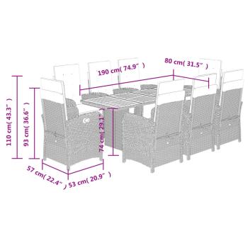 9-tlg. Garten-Essgruppe mit Kissen Schwarz Poly Rattan