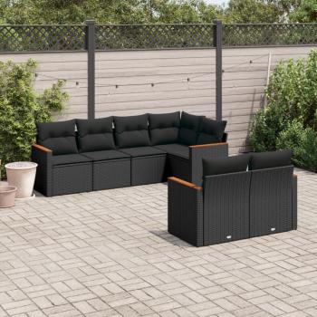 ARDEBO.de - 7-tlg. Garten-Sofagarnitur mit Kissen Schwarz Poly Rattan