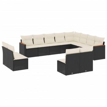 12-tlg. Garten-Sofagarnitur mit Kissen Schwarz Poly Rattan