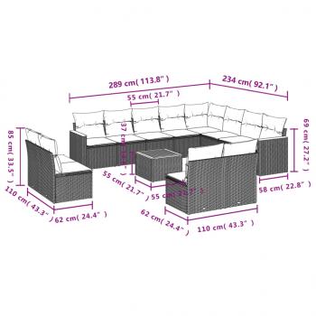 13-tlg. Garten-Sofagarnitur mit Kissen Schwarz Poly Rattan