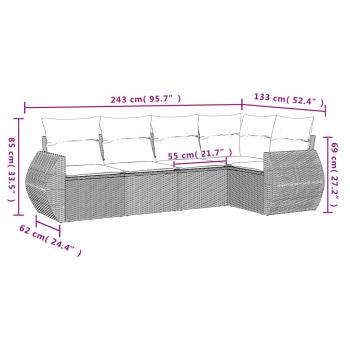 5-tlg. Garten-Sofagarnitur mit Kissen Schwarz Poly Rattan