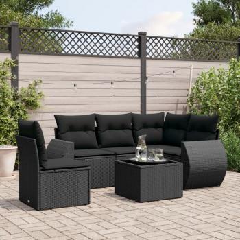 ARDEBO.de - 6-tlg. Garten-Sofagarnitur mit Kissen Schwarz Poly Rattan