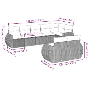 8-tlg. Garten-Sofagarnitur mit Kissen Schwarz Poly Rattan