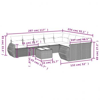 10-tlg. Garten-Sofagarnitur mit Kissen Schwarz Poly Rattan