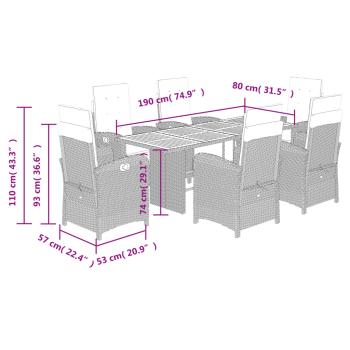 7-tlg. Garten-Essgruppe mit Kissen Beige Poly Rattan