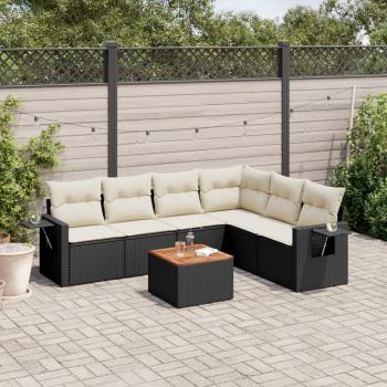 ARDEBO.de - 7-tlg. Garten-Sofagarnitur mit Kissen Schwarz Poly Rattan