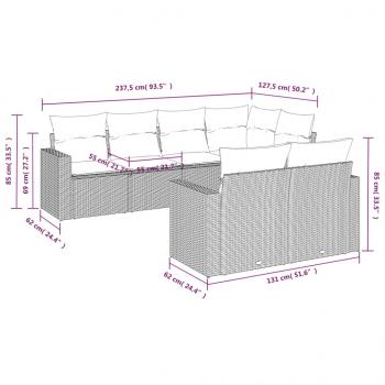 7-tlg. Garten-Sofagarnitur mit Kissen Braun Poly Rattan