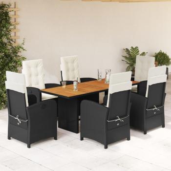 ARDEBO.de - 7-tlg. Garten-Essgruppe mit Kissen Schwarz Poly Rattan