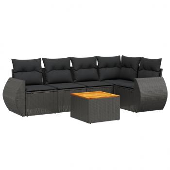 6-tlg. Garten-Sofagarnitur mit Kissen Schwarz Poly Rattan