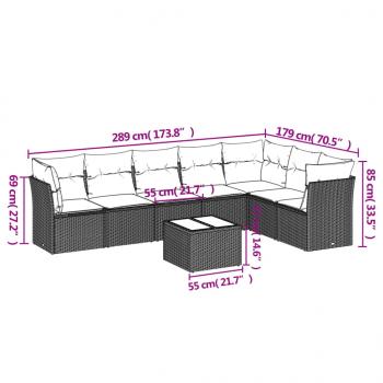 8-tlg. Garten-Sofagarnitur mit Kissen Schwarz Poly Rattan