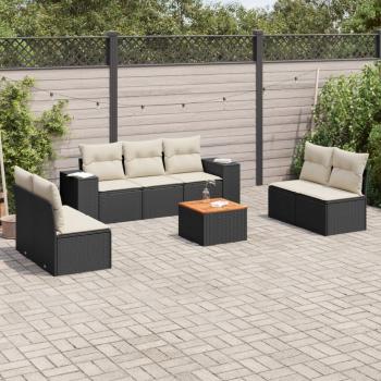 ARDEBO.de - 8-tlg. Garten-Sofagarnitur mit Kissen Schwarz Poly Rattan