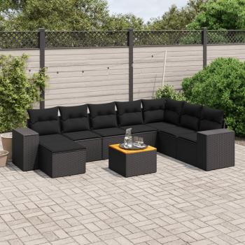 ARDEBO.de - 9-tlg. Garten-Sofagarnitur mit Kissen Schwarz Poly Rattan