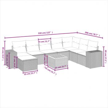 9-tlg. Garten-Sofagarnitur mit Kissen Schwarz Poly Rattan