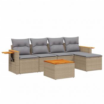 6-tlg. Garten-Sofagarnitur mit Kissen Beige Poly Rattan