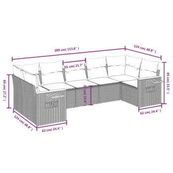 7-tlg. Garten-Sofagarnitur mit Kissen Beige Poly Rattan